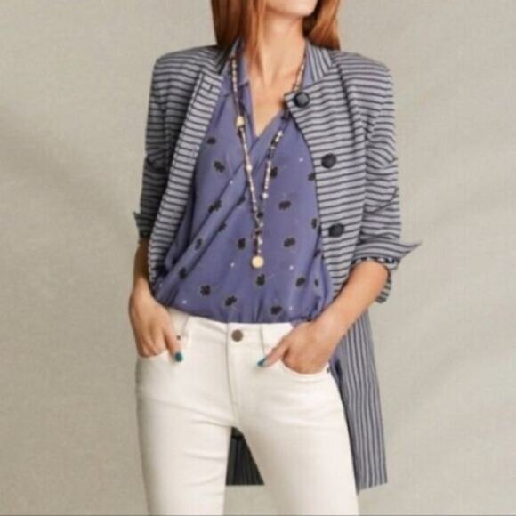 Cabi Navy Striped Long Coastal Classic Car Coat 5474 Lightweight Navy Jacket S - Picture 2 of 15